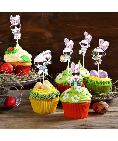 Kids' Vintage Rock Easter Bunny Cupcake Toppers Set of 18 - Perfect for boys and girls for their spring Easter party baby shower party birthday party or rock party decorations - SugarGera - Buy Online on GoSupps.com