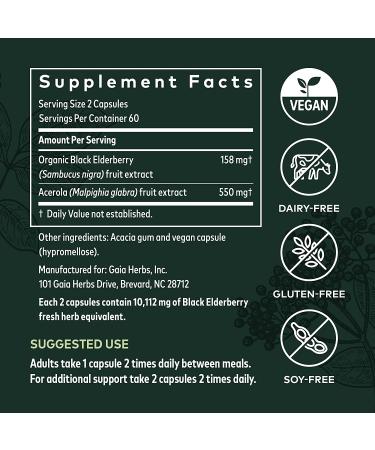 Gaia Herbs Black Elderberry & Acerola - 120 Vegan Capsules for Immune Support - Buy Online on GoSupps.com