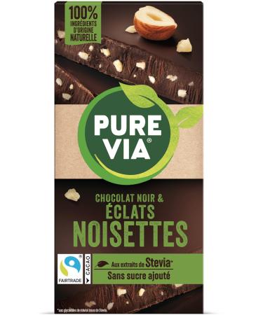 Pure Via Dark Chocolate & Hazelnut Chips Tablet with stevia, no added sugar, Fair Trade 100g