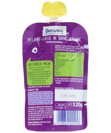 Bebivita Press Me Squeeze Pouches - Plum-Cassis in Pear-Banana | Pack of 6 (6 x 120g) - International Shipping Available - Buy Online on GoSupps.com