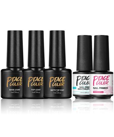 PEACECOLOR 7ML Base and Top Coat Matte Top Coat 8ML Nail Prep Dehydrator and Primer Kit Shine Glossy Finish Long Lasting for DIY Nail Art Design at Home Beauty Gifts color 201