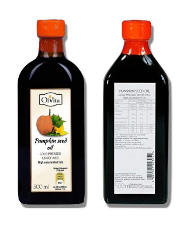 Olvita Ol'Vita: Cold-pressed virgin pumpkin seed oil - raw unrefined quality 500 ml