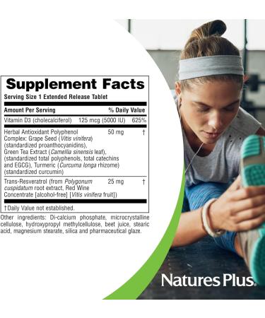 NaturesPlus Vitamin D3 5000 IU + Trans-Resveratrol 90 Vegan Tablets - Heart, Bone Health & Immune Support - Buy Online on GoSupps.com