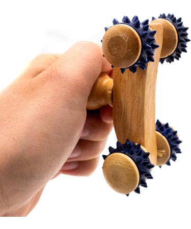 Wooden Hand Massager with 4 Hedgehog Knobs | Facial Muscle Stimulation for Relaxation | International Shipping - Buy Online on GoSupps.com