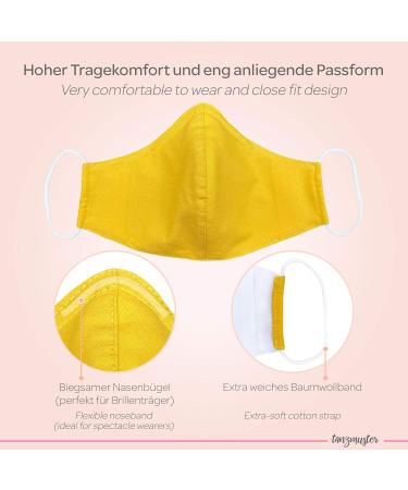 Dance Pattern Washable Cotton Mask for Kids & Adults - 2-Layer Nose Bracket Filter Bag - Oeko-Tex Standard 100 - Sun Yellow (1 Pack) - Buy Online on GoSupps.com