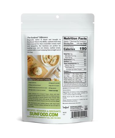 Sunfood Creamy Whole Cashews 8 oz - Premium Quality & Nutrition - Buy Online on GoSupps.com