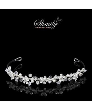 Shmily Handmade Wedding Pearl Rhinestone Tiara Headband - Bridal Jewelry Silver | DH2003 - Buy Online on GoSupps.com