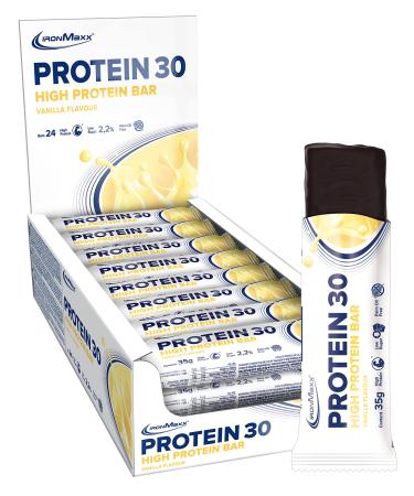 Ironmaxx protein 30 protein bar - vanilla 24 x 35g |Palm oil -free and gluten -free protein bar with vitamins |For sugar-reduced and low-carb diet suitable vanilla 24 pieces (1 Pack)