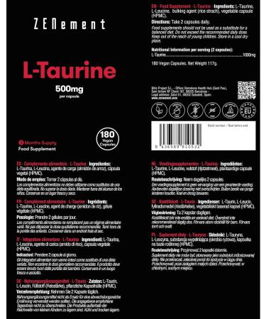 High Strength Taurine Supplement 1000mg Capsules (180 ct) Vegan | Pre Workout for Men & Women | Essential Amino Acid | Gluten Free by Zenement - Buy Online on GoSupps.com