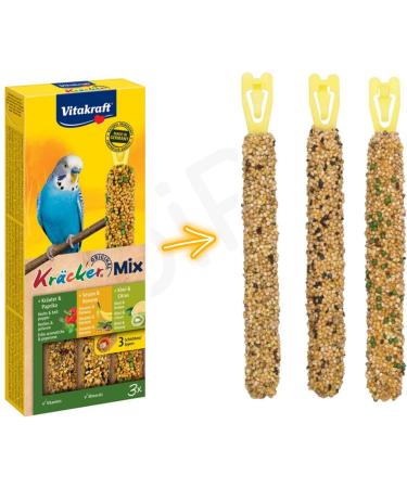 3x packs of Vitakraft Budgies Crackers Trio-Mix (9 sticks in total - including Sesame Seeds Herbs Paprica Banana Kiwi Lemon) - Buy Online on GoSupps.com
