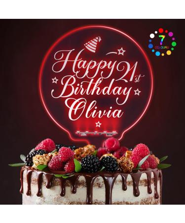 Personalised LED Cake Topper 7 Colour Changes Light Up Cake Toppers Acrylic Happy Birthday Cake Topper Cake Decorations for 1st 10th 16th 18th 20th 21st 30th 40th 50th 60th 70th 80th(Design 1)