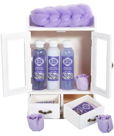 Brubaker Cosmetics 2-in-1 Care Set - Lavender & Aloe Vera - 15-Part Ladies Shower & Swimming Beauty Gift Set with Decorative Wooden Cabinet - Buy Online on GoSupps.com