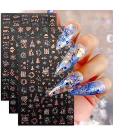 Rose Gold Christmas Nail Art Stickers - 8 Sheets Snowflakes, Santa Decals for Nail Design - Buy Online on GoSupps.com