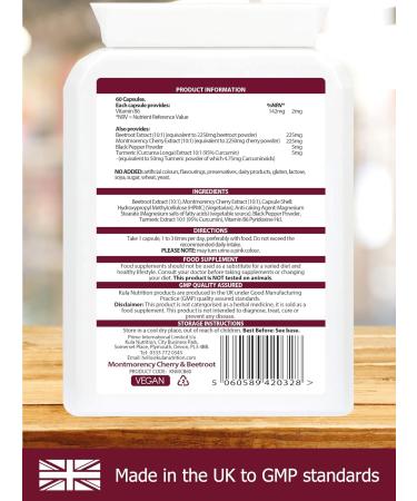 Montmorency Cherry and Beetroot Blend - 60 Vegan Capsules - High Strength 9000mg - Immune Support with Turmeric, Black Pepper, and Vitamin B6 - Buy Online on GoSupps.com