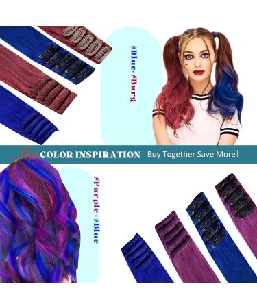 Runature Real Hair Clip-In Extensions - 50cm Blue Straight - 25g - 5pcs - Invisible & Natural Look - Buy Online on GoSupps.com