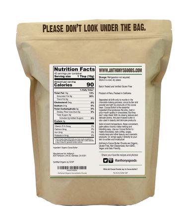 Anthony's Organic Cocoa Butter Chunks - 1lb | Gluten Free, Non GMO, Non Deodorized, Vegan - Buy Online on GoSupps.com