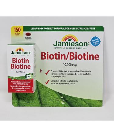 Jamieson Biotin 10 000mcg Promotes Thicker Hair Stronger Nails and Healthier Skin 150 Softgels