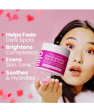 SeoulCeuticals Korean Kojic Acid Cream - Dark Spot Remover with Glycolic Acid Niacinamide & HA | Cruelty-Free K-Beauty Skincare 2oz - Buy Online on GoSupps.com