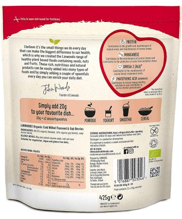 Linwoods Organic Milled Flaxseed & Goji Berries 425g - Nutrient-Rich Superfood Blend - Buy Online on GoSupps.com