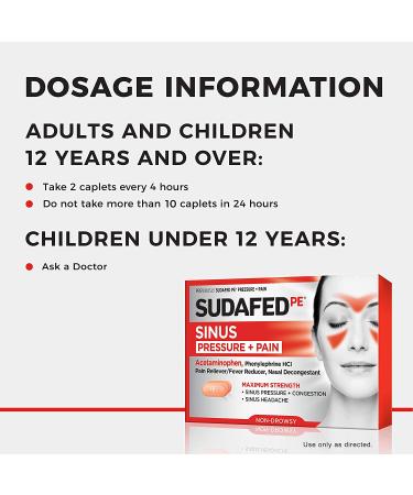 Sudafed PE Sinus Pressure + Pain Relief Maximum Strength Non-Drowsy Decongestant - 24 Count Pack - Buy Online on GoSupps.com