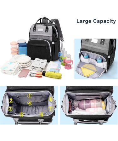 SndMor Diaper Bag Backpack - Multifunctional Black & Gray Design with Bed Function Stroller Hook - Ideal for Moms & Dads - Shop Internationally! - Buy Online on GoSupps.com