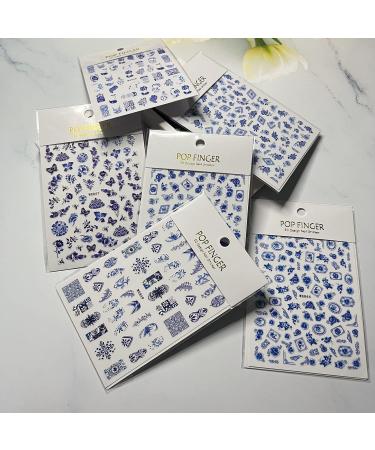 Blue Flower Nail Art Stickers | Chinese Style Porcelain Design | Self-Adhesive Decals for Women | Retro DIY Nail Decor - Buy Online on GoSupps.com