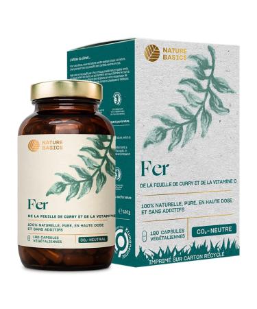 Nature Basics® Natural Iron in Jar | 180 Highly Dosed Capsules | 14mg Iron & 80mg Vitamin C Per Capsule | Purely Made with Cu