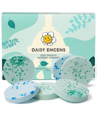 Daisy Encens Aromatherapy Shower Steamers for Home Spa Relaxation Mint Menthol & Eucalyptus Natural Essential Oil Scented Shower Bombs Deep Breath 6 Pack 32g Shower Tablets Gifts for Women and Men