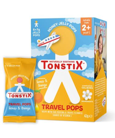TONSTIX Travel Pops with Ginger L-Theanine - Soothing Comfort for Ear Popping Travel Sickness and Calming - Vitamin Lollipops for Kids Suitable for 2+ Years (Pack of 6)