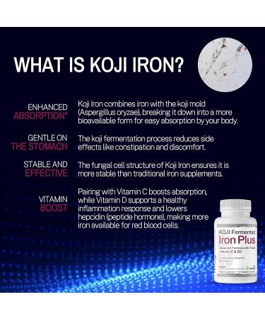 Magceutics Koji Fermented Iron Plus - Iron Supplement with Vitamin C Vitamin D3 and Folate for Blood Support Easily Absorbed and Bioavailable Stomach Friendly Vegan Non-GMO - 60 Capsules - Buy Online on GoSupps.com