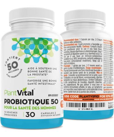 PlantVital Probiotic Supplement for Men - 50 Billion CFUs 15 Strains Probiotics for Men - Supports Prostate Digestive and Gut Health - 1 Month Supply 30 Capsules 30 count (Pack of 1) - Buy Online on GoSupps.com