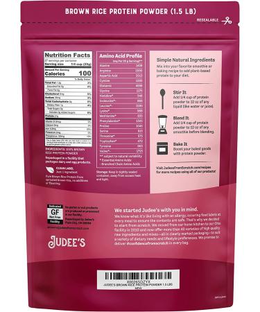 Judee's Brown Rice Protein Powder (1.5 lb) - Non-GMO, Sprouted, Dairy-Free, Keto-Friendly - Plant-Based Protein - Buy Online on GoSupps.com