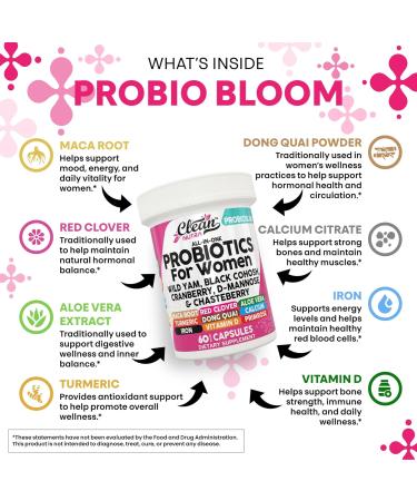 Clean Nutraceuticals Probiotics for Women with D Mannose Cranberry Extract Wild Yam Chasteberry - 20 Probiotic and Prebiotic Strains - PH Balance Womens Probiotic for Digestive Health - 60 Count 1 - Buy Online on GoSupps.com