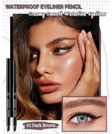 Dark Brown Waterproof Eyeliner Pencil 2Pcs Smudge Proof Long Lasting Gel Eyeliner Creamy Waterline Eyeliner Highly Pigmented Micro-Fine Retractable Eyeliner with Built-In Sharpener & Smudger-02 02 Dark Brown - Buy Online on GoSupps.com