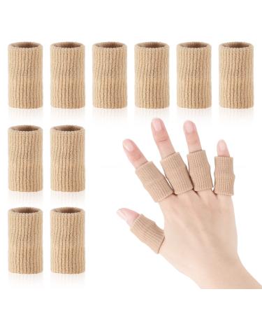 Heyu-Lotus 10 Pcs Finger Compression Sleeves Support Breathable Finger Sleeve Protectors Thumb Brace Support for Finger Arthritis Swelling Finger Splint Compression Protector for Pain Relief Beige