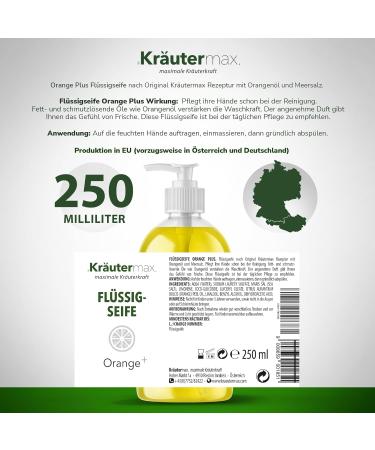  Kr utermax. Orange liquid soap with orange oil - Pure and natural for the skin - Cosmetic - 1 x 250 ml - Buy Online on GoSupps.com