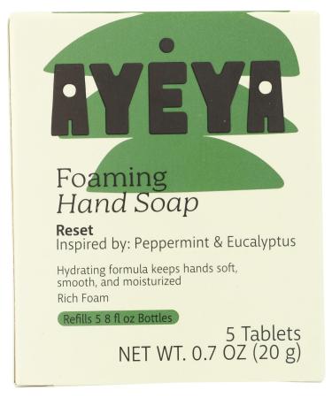 AY YA Foaming Hand Soap Refill Tablets Reset | Peppermint & Eucalyptus Foaming Soap Refill with Coconut Oil | Vegan Aromatic Cleanser for All Skin Types | 5 Tablets