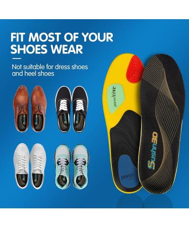 Sushn3D Plantar Fasciitis Insoles - Arch Support Gel Inserts for Men and Women - Foot Pain Relief for Running and Athletic Shoes - Black, Men 10-12.5 / Women 12-14.5 - Buy Online on GoSupps.com