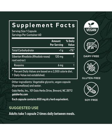 Gaia Herbs Rhodiola Rosea | 60 Vegan Liquid Phyto-Caps for Stress Support - Buy Online on GoSupps.com