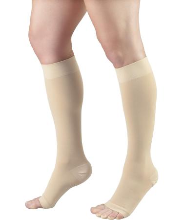 Truform 20-30 mmHg Aloe Infused Compression Stockings - Knee High Open Toe Beige Large - 1 Pair for Optimal Support - Buy Online on GoSupps.com