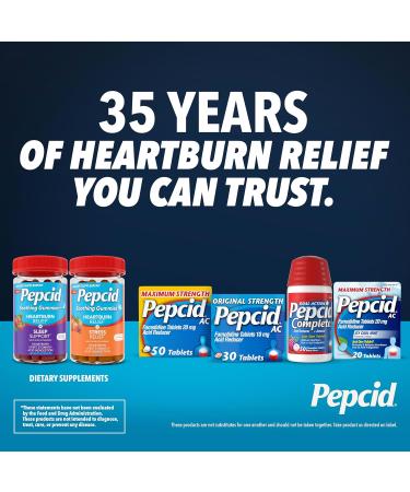 Pepcid Complete Acid Reducer + Antacid Chewables 10mg Famotidine 800mg Calcium Carbonate & 165mg Magnesium Hydroxide per Heartburn Medicine Tablet Antacid Chews Berry Flavored 70 ct Berry 70 Count - Buy Online on GoSupps.com
