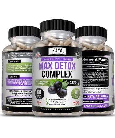 Kaya Naturals Max Detox 60 Capsules - 100% Natural Body Cleanse Supplement with Pure Herbal Ingredients to Remove Toxins & Boost Metabolism - Vegan & Non-GMO - Buy Online on GoSupps.com