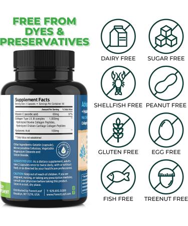 Forest Leaf Collagen Pills with Hyaluronic Acid, Vitamin C - Reduce Wrinkles, Tighten Skin, Boost Hair, Skin, Nails & Joint Health - 120 Capsules - Buy Online on GoSupps.com