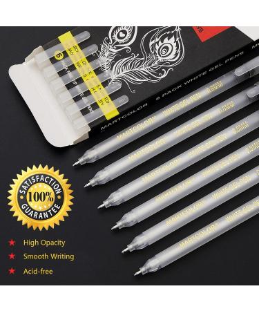 MARTCOLOR White Gel Pens Set 6 Pack 0.8mm Fine Point Pens Gel Ink Pens For Artists Archival Ink Pens White highlight Pens for Black Paper Drawing Illustration Sketching Writing - Buy Online on GoSupps.com