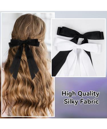2 Pack Hair Bows for Women Black Bow Hair Clips French Barrette with Long Silky Satin Hair Ribbons for Women Girls(Black) - Buy Online on GoSupps.com