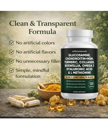 Arthronaturals Herbal 18-in-1 Joint Support Blend Daily Supplement with Glucosamine Chondroitin MSM and Turmeric Clean Formula for Active Adult Daily Routine 120 Capsules (2) - Buy Online on GoSupps.com