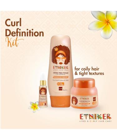 ETNIKER Afro-Textured Hair Define Kit - Gel Hydroelixir & Styling Cream for Curly & Wavy Hair | Nourish & Control with Coconut Shea Butter Monoi Oil | Alcohol Paraben & Sulfate Free | 3 Piece Set - Buy Online on GoSupps.com