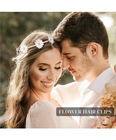 AWAYTR Sunflower Headband Hippie Flower Crown for Women - Set of 8 | Adjustable Daisy Hair Wreath for Girls - Mixed Color Sunflower Hair Accessories - Buy Online on GoSupps.com