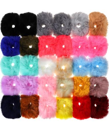 30 Pieces Faux Fur Hair Scrunchies Pompom Ball Elastic Hair Band Fluffy Ponytail Holders Pom Hair Ties for Women Hair Accessories, 21 Colors - Buy Online on GoSupps.com