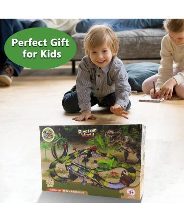 Dinosaur Race Car Tracks Set - 288 Pcs | Flexible Train Tracks for A Dino World Road | 2 Electric Race Cars | Best Gift for Toddlers Boys and Girls - Buy Online on GoSupps.com